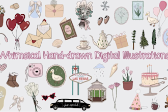 draw whimsical and adorable doodles for you