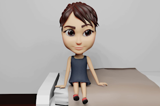 make 3d cartoon character, animate, add music