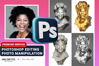 create gold bust, sculpture, stone statue with photoshop manipulation