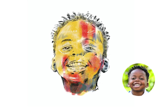 hand drawn digital self portrait with brush pencil abstract