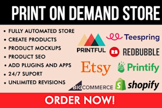 set up shopify etsy print on demand store and print on demand product design