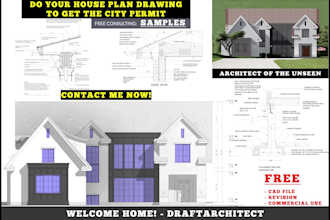produce full architectural blueprint, floor plan for your city permit