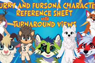draw furry character turnaround or fursona character reference sheet