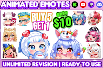 make animated twitch emotes cutes chibi emotes for twitch, kick, discord, vtuber