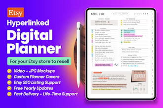 design etsy digital planner, digital journal, hyperlinked planner for etsy shop