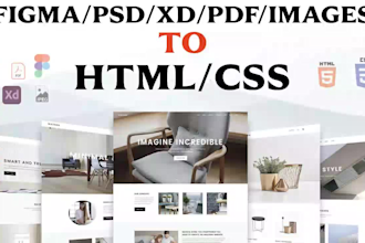 convert psd, pdf, xd to html, sketch to html responsive