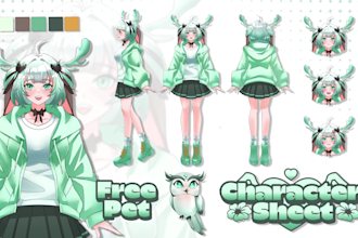 draw character design reference sheet for anime, oc, vtuber model
