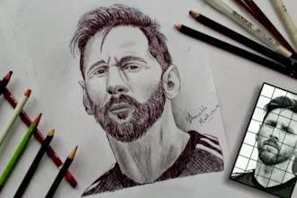 draw realistic pencil sketch portrait from photo and make time lapse