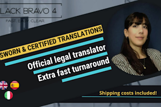 provide certified sworn translation english spanish italian