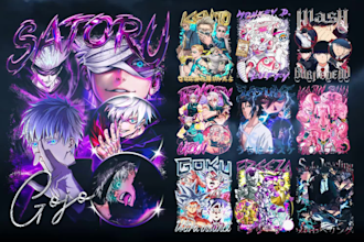 create a fantastic anime design, vintage bootleg anime shirt