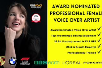 record a smooth female british voice over in my pro studio