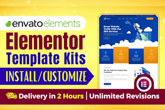 install, import, customize themeforest or envato elementor template kits