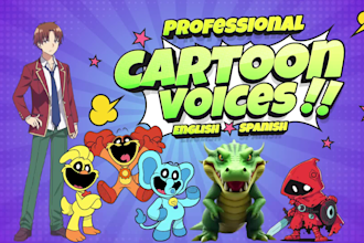 do anime, video game, cartoon voice over, spanish or english
