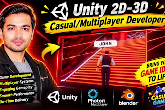 do casual, reskin, webgl or photon multiplayer game development in unity