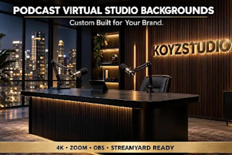 design a custom podcast virtual studio background for zoom and obs