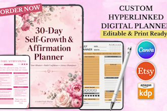 design a hyperlinked digital planner, journal for goodnotes, etsy, KDP in canva