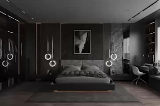 create photorealistic 3d interior rendering for bedroom and bathroom