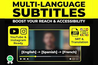 add subtitles or captions and translate in english, spanish, german or french