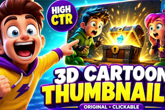 design high CTR kids youtube thumbnails in 3d cartoon style