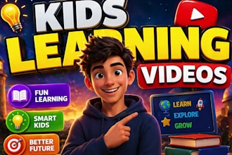 produce viral educational kids learning videos for youtube, animation for kids