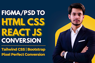 convert psd to html, figma to html, pdf or xd to html css bootstrap website