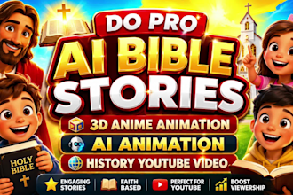 do pro ai bible stories, 3d anime animation, ai animation, history youtube video