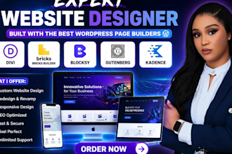 create or design divi, bricks builder, blocksy, gutenberg kadence website expert