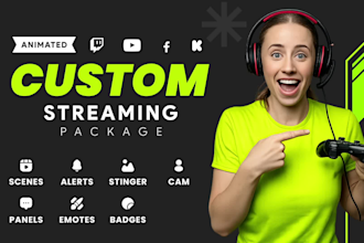 create animated stream overlay pack, facecam overlay, alerts and stinger