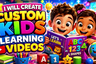 create 3d ai animation , kids learning videos for youtube, animation for kids