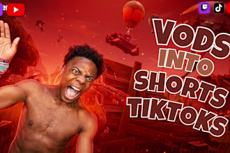 edit gaming vods, stream into funny shorts, tiktoks