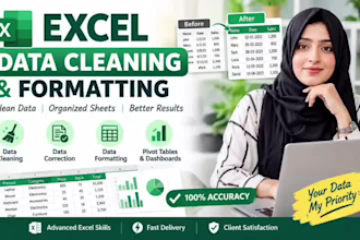 do excel data cleaning, formatting and excel data analysis