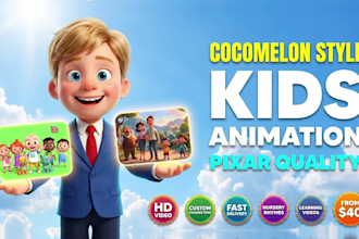create 3d cocomelon style kids animation, nursery rhyme and learning videos