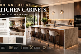 modern luxury kitchen cabinets with 3d rendering