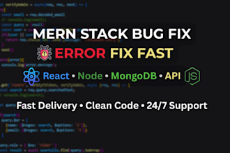 debug and fix mern stack, react, node js and API issues