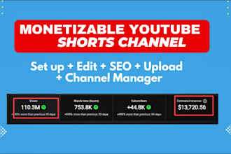 make youtube short channel with 100 shorts and management