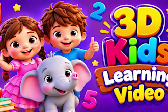 create 3d kids cartoon animation video, best 3d kids learning video for youtube