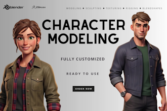 do 3d game character, 3d character modeling, 3d sculpting and low poly 3d model