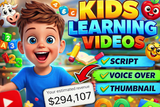 produce 3d,2d kids animation for youtube learning video, nursery rhymes