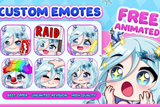 custom twitch emotes, animated emotes, cute emotes, chibi emotes, vtuber, gif