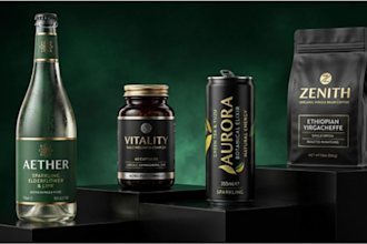 design beverage label, supplement label, food label, can packaging, pouch label