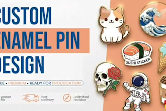 custom enamel pin, lapel pin and badge in vector style