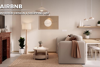 design airbnb interior, 3d rendering and shopping list