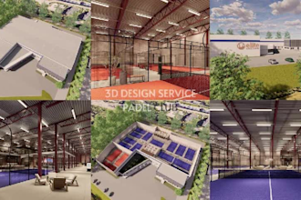 design and render 3d padel, pickleball and sports courts