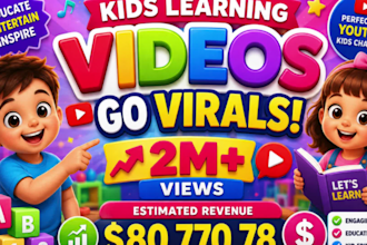 create viral 2d kids learning video, 3d animation for kids youtube in 24hrs