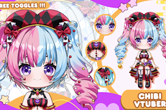 design and rig cute chibi vtuber model in live2d anime for vtube studio stream