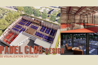 design 3d padel club, commercial sports facility, and indoor court