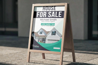 design sandwich board, a frame sign, yard sign and window graphic