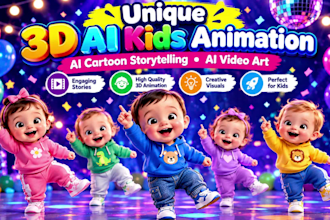 do unique 3d cartoon kids animation, 3d kids video editing for ai kids youtube