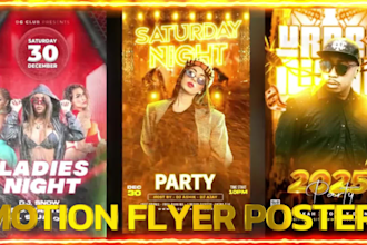 an animation motion flyer, motion posters for event, club or party in 6 hours