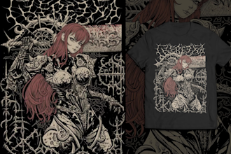 create dark horror metal band t shirt artwork for merch